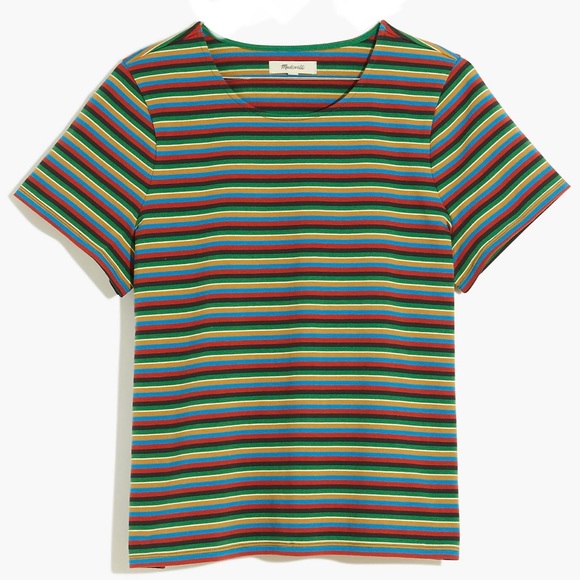 NEW Madewell Luxe Sz XXS Boxy Crop Tee Top In Mathis Stripe - Picture 3 of 6